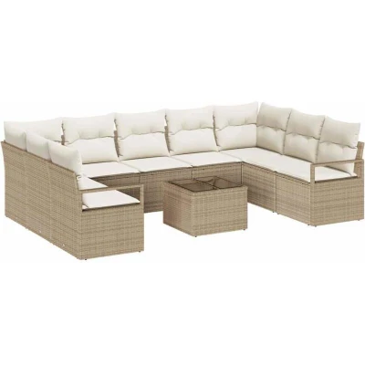 Image of vidaXL 10 Piece Garden Sofa Set with Cushions Brown Poly Rattan
