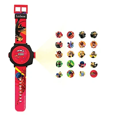 Image of Lexibook, Miraculous Ladybug Cat Noir, Adjustable projection watch digital screen with 20 images of Miraculous, for Children, Red/Black, DMW050MI