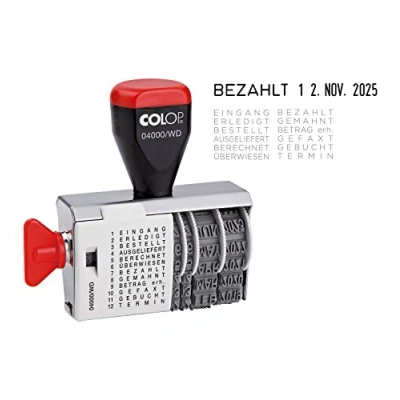 Image of COLOP 04000/WD Ribbon Stamp 4 mm Date, 12 Texts, 6 x 5 2 cm