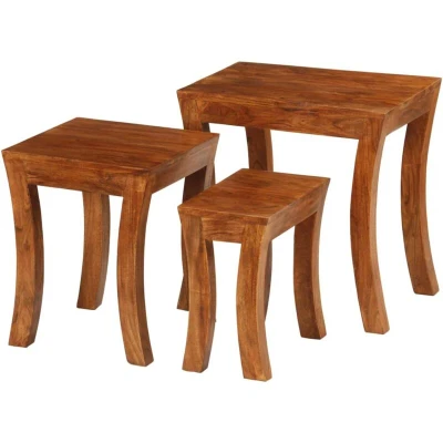 Image of vidaXL Nesting Table Set 3 Pieces Solid Acacia Wood 50x35x50 cm Brown