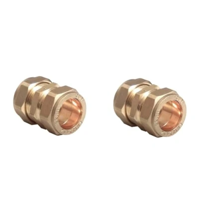 Image of TC 15mm Brass Straight Compression Coupling Connector Fitting for Copper Pipe Pack of 2