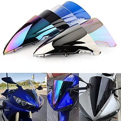 Image of Motorcycle Double Bubble WindScreen Wind Deflectors screen Airflow Fit For Yamaha YZF 600 R6 2003 2004 2005 (Black)
