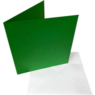 Image of DJP 6x6 Square Creased Blank Christmas Green Smooth Cards &amp; White Envelopes Pack of 40