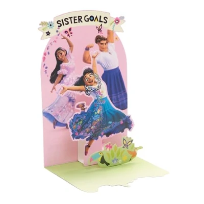 Image of UK Greetings Disney Encanto Birthday Card for Sister Pop Up Mirabel, Isabela &amp; Luisa Design