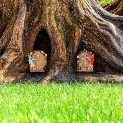 Image of 2 Pieces Fairy Doors Garden Elf Door Adorable Miniatures Miniature Ornaments For Trees Gardening Gifts Men Women Girls Children