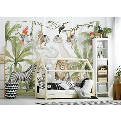 Image of Walltastic Jungle Safari Wallpaper Mural, FSC Paper, Multi, 8 feet High x 10 Wide, 1 Size