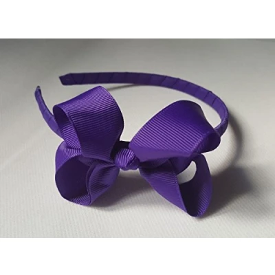 Image of Alice Band With Bow Girls Ribbon Hair Wrapped Headband (Dark Purple)