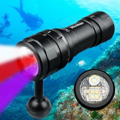 Image of Wurkkos DL07 Diving Flashlight, 3000 Lumens Rechargeable Scuba Dive Light, IPX8 Waterproof, Underwater Flashlight with Spotlight, Floodlight, UV, Red Video Light Ball Joint