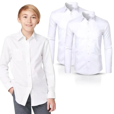 Image of Boys School Shirt Long Sleeve Twin Pack White 15 16 Years (14.5&#039; Collar)