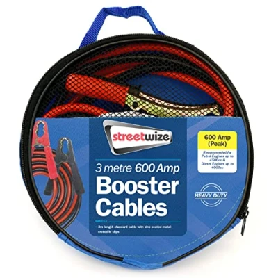 Image of Streetwize Colour Coded Heavy Duty Copper Booster Cables Car Jump Leads, Insulated Crocodile Clips Van 4x4 Boat Caravan Motorhome (3M x 600 AMP)