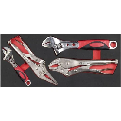 Image of Premier Locking Pliers &amp; Adjustable Wrench Set with Tool Tray 4 Piece