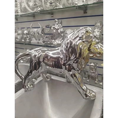 Image of Biznest New Silver Crushed Chrome Diamond Sparkly Lion Ornament, Shelf Sitter