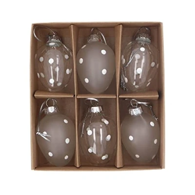 Image of Gisela Graham Set of 6 White Spotty Glass Easter Egg Decorations