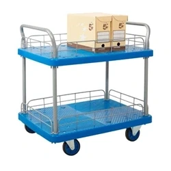 Image of Proplaz Blue Two Tier Trolley With Wire Surround; Castors; Blue/Grey
