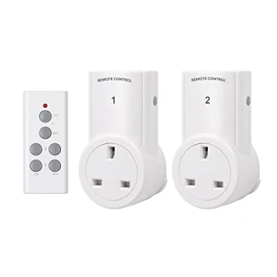Image of HBN Remote Control Plug Socket, 13A/3120W Wireless Light Switch 30M/100ft Operating Range for Household Appliances, 2 Pack Sockets and 1