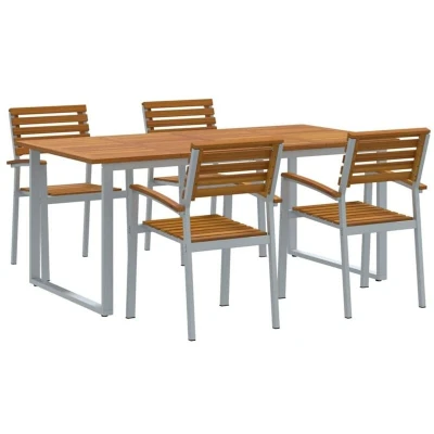 Image of vidaXL 5 Piece Garden Dining Set Solid Wood Acacia and Metal