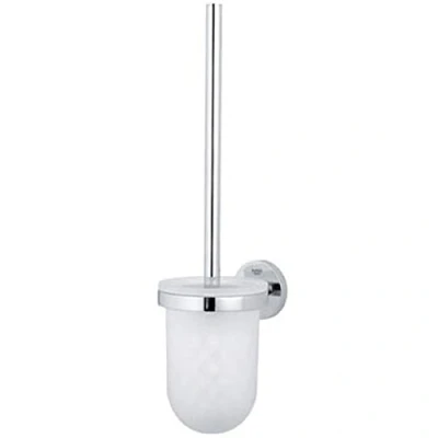 Image of GROHE Essentials Toilet Brush Set (Material: Glass and Metal, Wall Mounted, Durable Sparkling Sheen, Including Screws Dowels, Suitable for Gluing), Size 398 mm, Chrome, 40374001