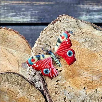 Image of Garden Mile® Novelty Hand Painted Steel Wall Decor Art Bug Butterfly Bee Sculpture Fun Outdoor Indoor Decoration Colourful (Medium Butterfly)