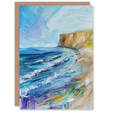 Image of Artery8 Greeting Card Hunt Cliff Saltburn Yorkshire Coast Waves Blank For Him Or Her Art Birthday