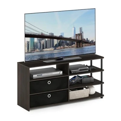 Image of FURINNO Simple Design TV Stand for up to 50 Inch, Wood, Walnut/Black, One Size