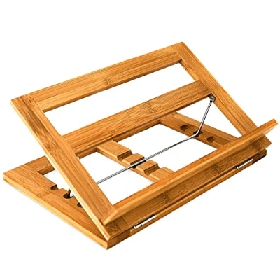 Image of Relaxdays Bamboo Cookbook Stand/Holder Adjustable Angle, Wood