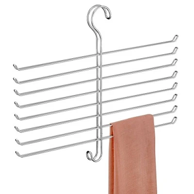 Image of iDesign 6760 Scarf Hanger with 8 Tiers, Metal Hanging Organiser for Wardrobe or Closet, Also Works as Tie Rack Belt Hanger, Silver