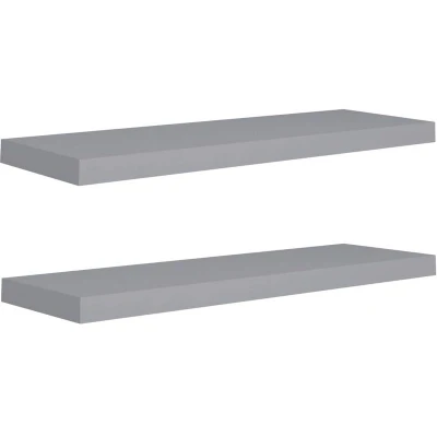 Image of vidaXL Floating Wall Shelves 2 pcs Urban Chic Grey Design, Invisible Mounting System, Metal and MDF Construction, 80x23.5x3.8 cm Perfect for Any Room.