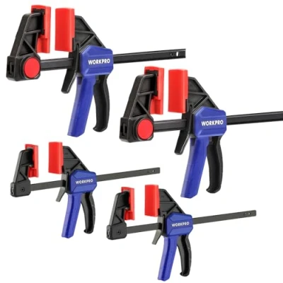 Image of WORKPRO 4 Piece Clamps for Woodworking, 6 Inch x2 &amp; 4.5 x2, One Handed Clamp/Spreader, Wood Set, Light Duty Quick Change F Clamp 50/150LBS