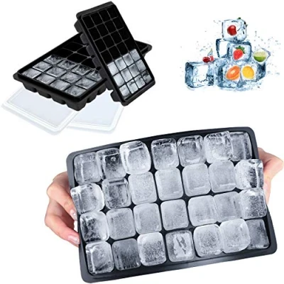 Image of LessMo 2 PCS Ice Cube Mold, Molds Silicone with Lids for Whiskey, Cocktails and Wine Flexible, Professional Quality, BPA Free FDA Approved (Black)
