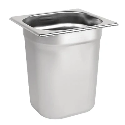Image of Vogue Gastronorm Pan 1/6, Stainless Steel Tray, Depth: 200 mm, Capacity: 3 Litres, Hot and Cold Food Storage Container, Bain Marie Compatible, Lid Sold Separately, K995