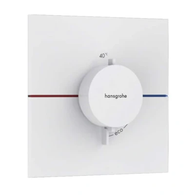 Image of hansgrohe ShowerSelect Comfort E thermostat conceiled, bathroom tap with safety stop at 40 C, square for showers and bath tubs, shower mixer 3 functions, matt white, 15574700