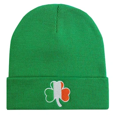 Image of TeddyT&#039;s Adult Ireland Flag Irish Shamrock Thermal Knit Beanie Hat (Green)