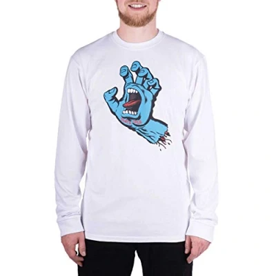 Image of Santa Cruz Long Sleeve T Shirt Screaming Hand white/blue size: S (Small)