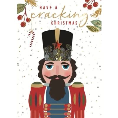 Image of Nutcracker Soldier Cracking Hand Finished Foiled Christmas Card Xmas Cards XAG009