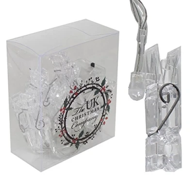 Image of 10 Acrylic Bright White LED Battery &#039;Peg&#039; Lights Christmas Card Holder
