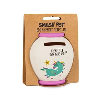 Image of History &amp; Heraldry Personalised Bamboo Smash Pot Money box (Unicorn Blank with sticker)