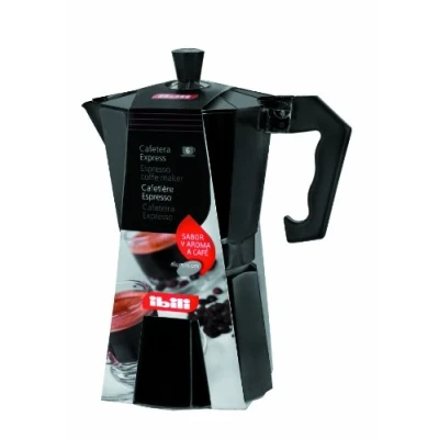 Image of IBILI Bahia Express Moka Pot, Black, 3 Cups, 150 ml, Aluminium