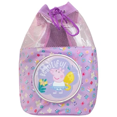 Image of Peppa Pig Swimming Bag Girls Beach Pool Swim Drawstring Backpack Purple