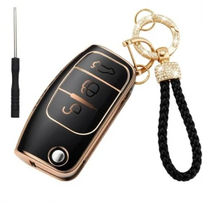 Image of Asheyya Car Key Cover Cases Keychain for Ford 3, TPU Fob Compatible with Focus Fiesta Galaxy Kuga C Max S Mondeo MK4 (Black)