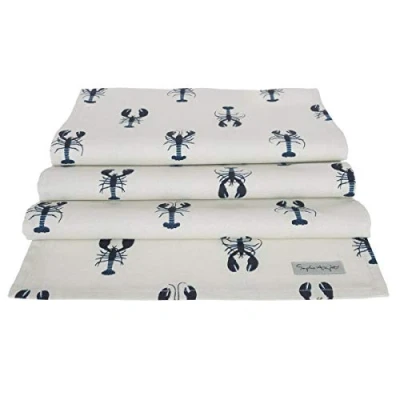 Image of Sophie Allport Lobster Table Runner, 100% Cotton, Stylish Print, 35 x 280cm, Machine Washable