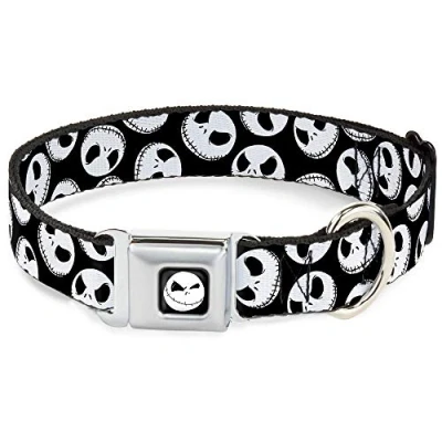 Image of Buckle Down Seatbelt Dog Collar NBC Jack Expressions Scattered Black/White 1&quot; Wide Fits 15 26&quot; Neck Large