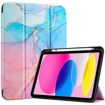 Image of ProCase for iPad 10th Generation Case with Pencil Holder 2022 10.9 Inch, Clear Back 10 Case, Gen A2696 A2757 A2777 Bluemarble