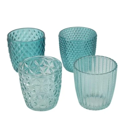 Image of BOLTZE Marilu 2019848 Lantern Set of 4 (Blue, Decorative Glasses for Candles/Tea Lights, Candle Holder Diameter 8 cm, Various Patterns, Round Shape, Tea Light Holder) 2019848, Normal
