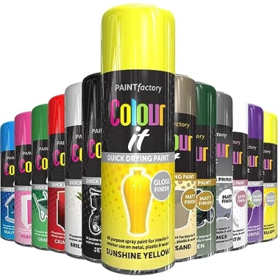 Image of AlezyB 1 x Sunshine Yellow All Purpose Aerosol Spray Paint 250ml. Excellent Coverage, Quick &amp; Fast Drying for interior exterior Multipurpose Metal Plastic Wood Glass.