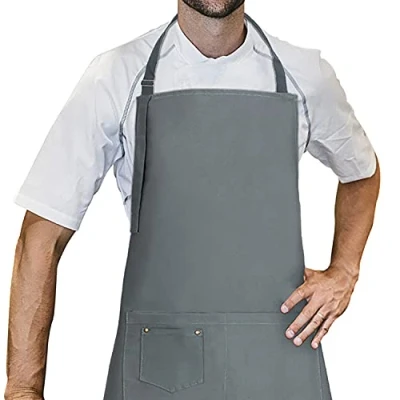 Image of LessMo Cooking Apron, BBQ Apron With Adjustable Neck Strap Two Pockets, 100% Cotton Professional Quality for Home, Restaurant, Craft, Garden, BBQ, School, Coffee House, 70 x 85 cm, Blue
