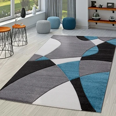 Image of TT Home Large Rug Modern Short Pile 3D Look Geometric Wave Design, colour:Turquoise 3, Size:160x230 cm