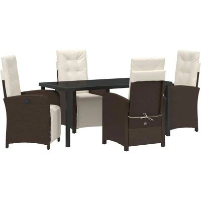 Image of vidaXL 5 Piece Garden Dining Set with Cushions Brown Poly Rattan