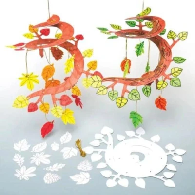 Image of Baker Ross AG903 Leaves Autumn Colour in Spiral Mobiles (Pack of 5), Perfect for Children to Design and Decorate, Ideal School, Groups, Party Home Crafting, Assorted