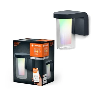Image of LEDVANCE SMART+ WI FI CASCADE RGBW 18cm Dimmable LED Wall Light Dark Grey For Outdoor Use With Aluminium Housing, RGB Colour Control, 10 W, 3000 Kelvin Warm White, 420 Lumen, IP44