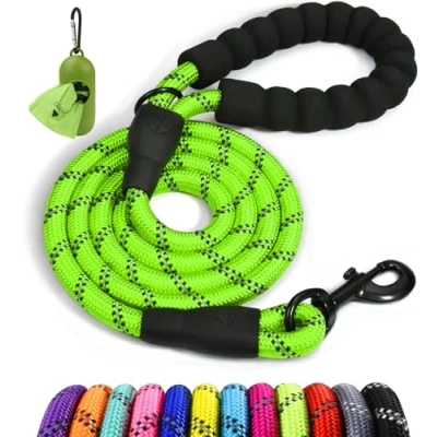 Image of Taglory Rope Dog Lead with Soft Padded Handle, 1.5 m Reflective and Multi Colour for Medium Large Dogs, 1.2 cm, Green